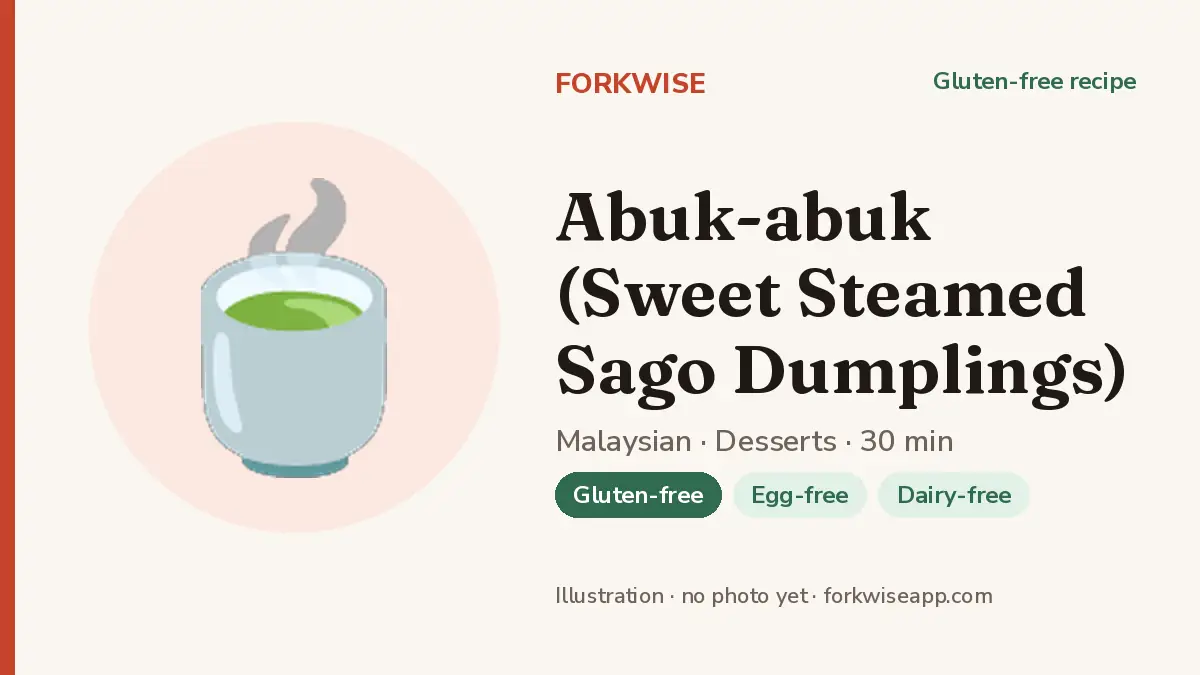 Abuk-abuk (Sweet Steamed Sago Dumplings) – Forkwise recipe card (illustration, no photo yet)