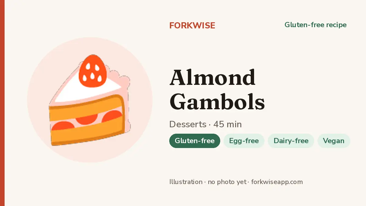 Almond Gambols – Forkwise recipe card (illustration, no photo yet)
