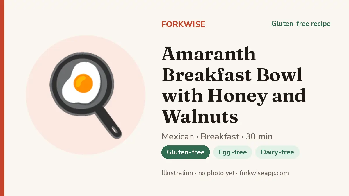 Amaranth Breakfast Bowl with Honey and Walnuts – Forkwise recipe card (illustration, no photo yet)