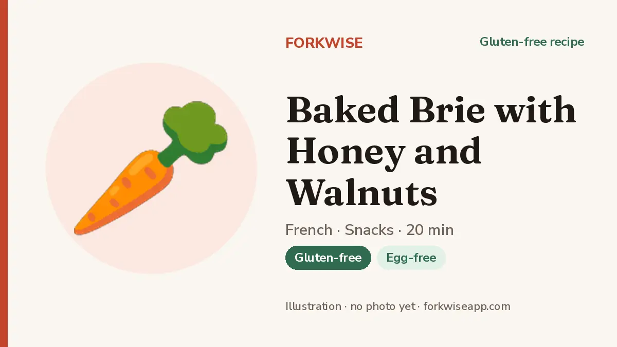 Baked Brie with Honey and Walnuts – Forkwise recipe card (illustration, no photo yet)