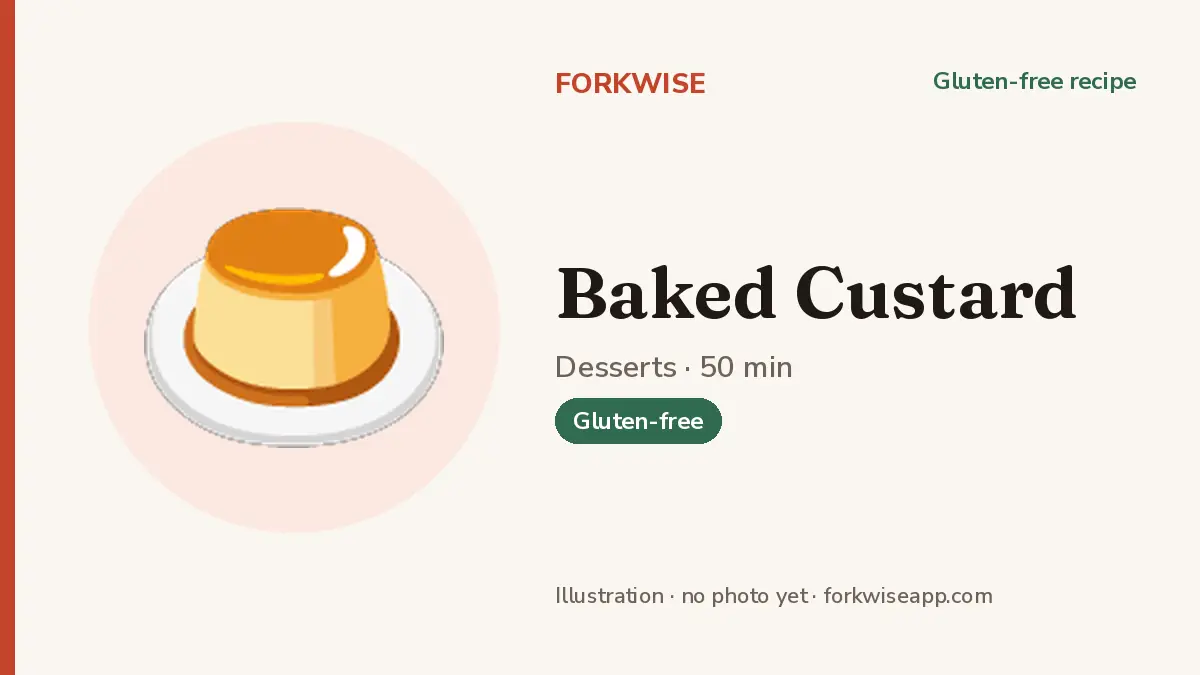 Baked Custard – Forkwise recipe card (illustration, no photo yet)