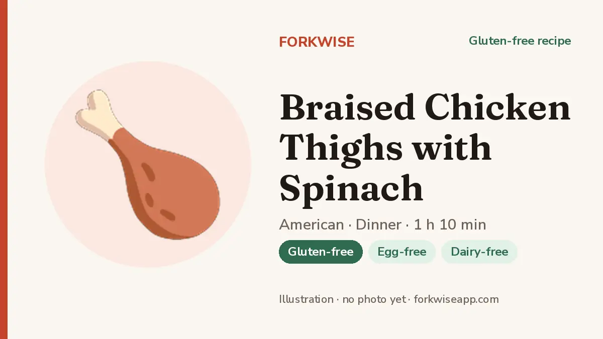 Braised Chicken Thighs with Spinach – Forkwise recipe card (illustration, no photo yet)