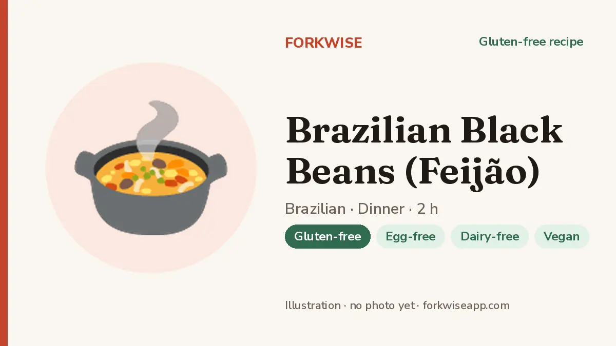 Brazilian Black Beans (Feijão) – Forkwise recipe card (illustration, no photo yet)