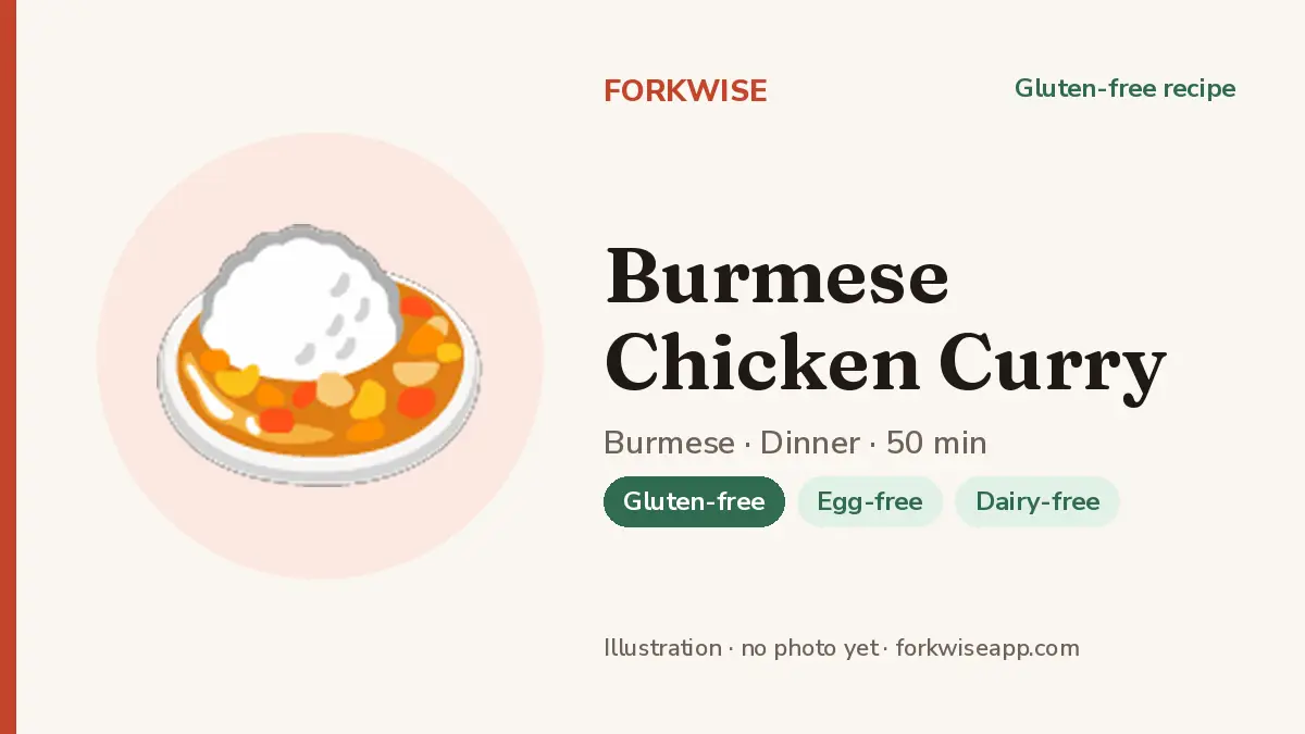Burmese Chicken Curry – Forkwise recipe card (illustration, no photo yet)