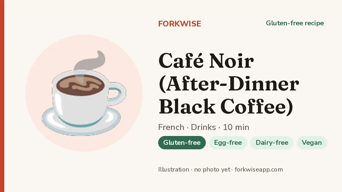 Café Noir (After-Dinner Black Coffee) – Forkwise recipe card (illustration, no photo yet)
