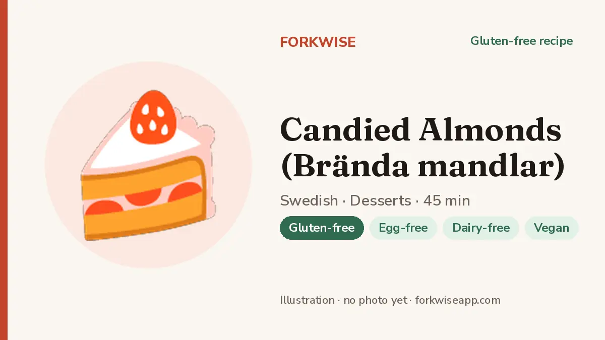 Candied Almonds (Brända mandlar) – Forkwise recipe card (illustration, no photo yet)