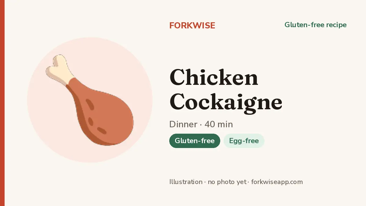 Chicken Cockaigne – Forkwise recipe card (illustration, no photo yet)