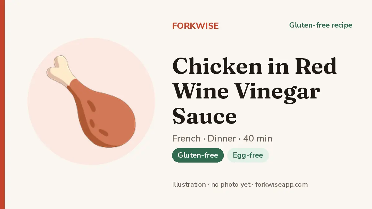 Chicken in Red Wine Vinegar Sauce – Forkwise recipe card (illustration, no photo yet)