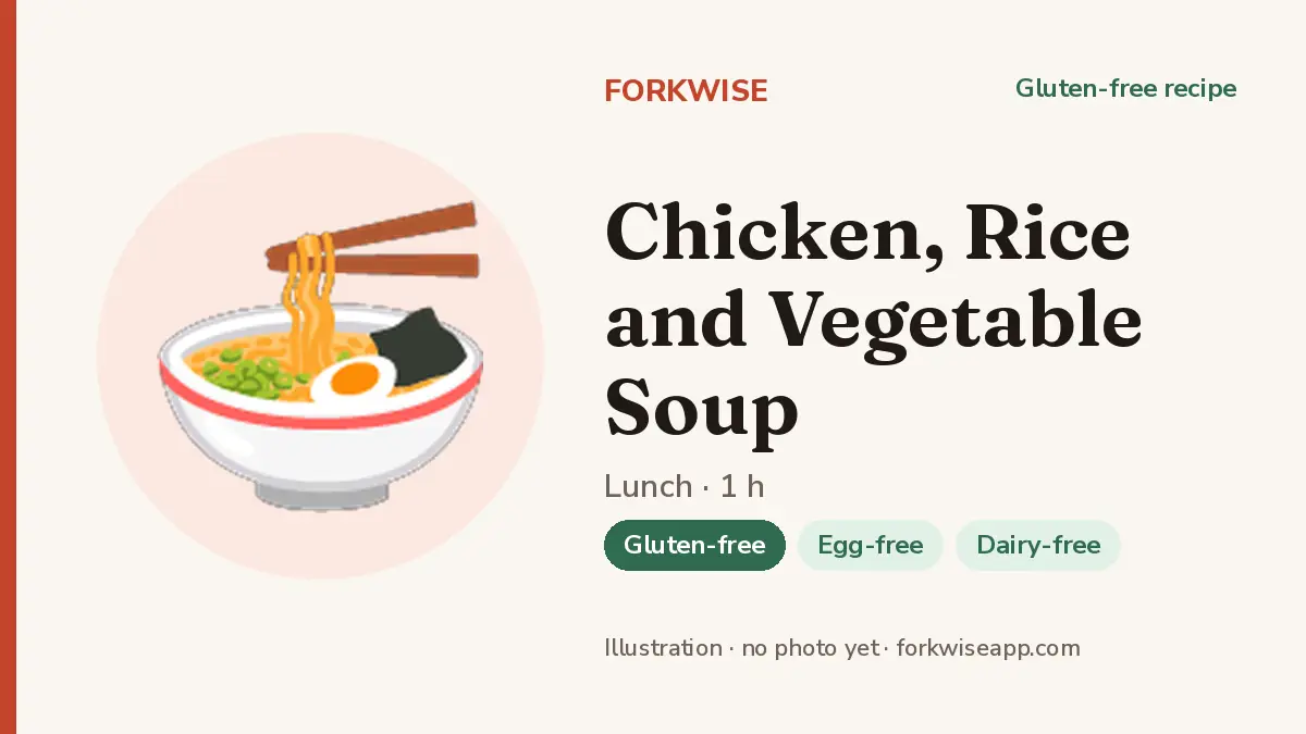 Chicken, Rice and Vegetable Soup – Forkwise recipe card (illustration, no photo yet)