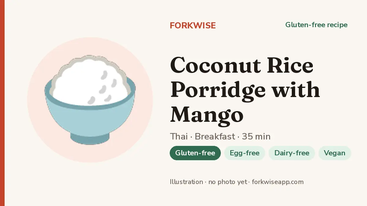 Coconut Rice Porridge with Mango – Forkwise recipe card (illustration, no photo yet)