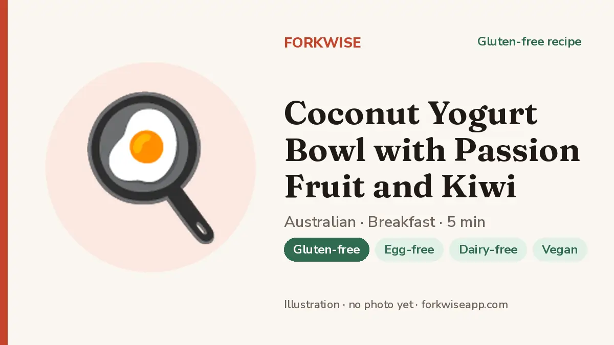 Coconut Yogurt Bowl with Passion Fruit and Kiwi – Forkwise recipe card (illustration, no photo yet)