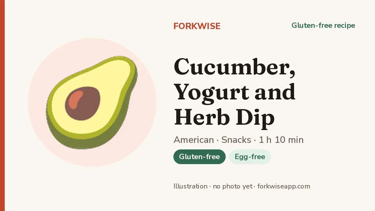 Cucumber, Yogurt and Herb Dip – Forkwise recipe card (illustration, no photo yet)