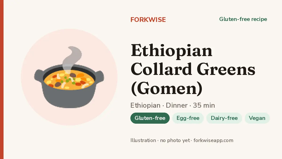 Ethiopian Collard Greens (Gomen) – Forkwise recipe card (illustration, no photo yet)