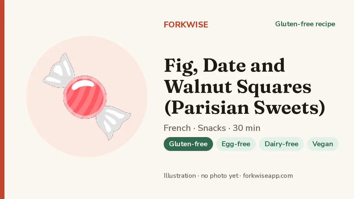 Fig, Date and Walnut Squares (Parisian Sweets) – Forkwise recipe card (illustration, no photo yet)