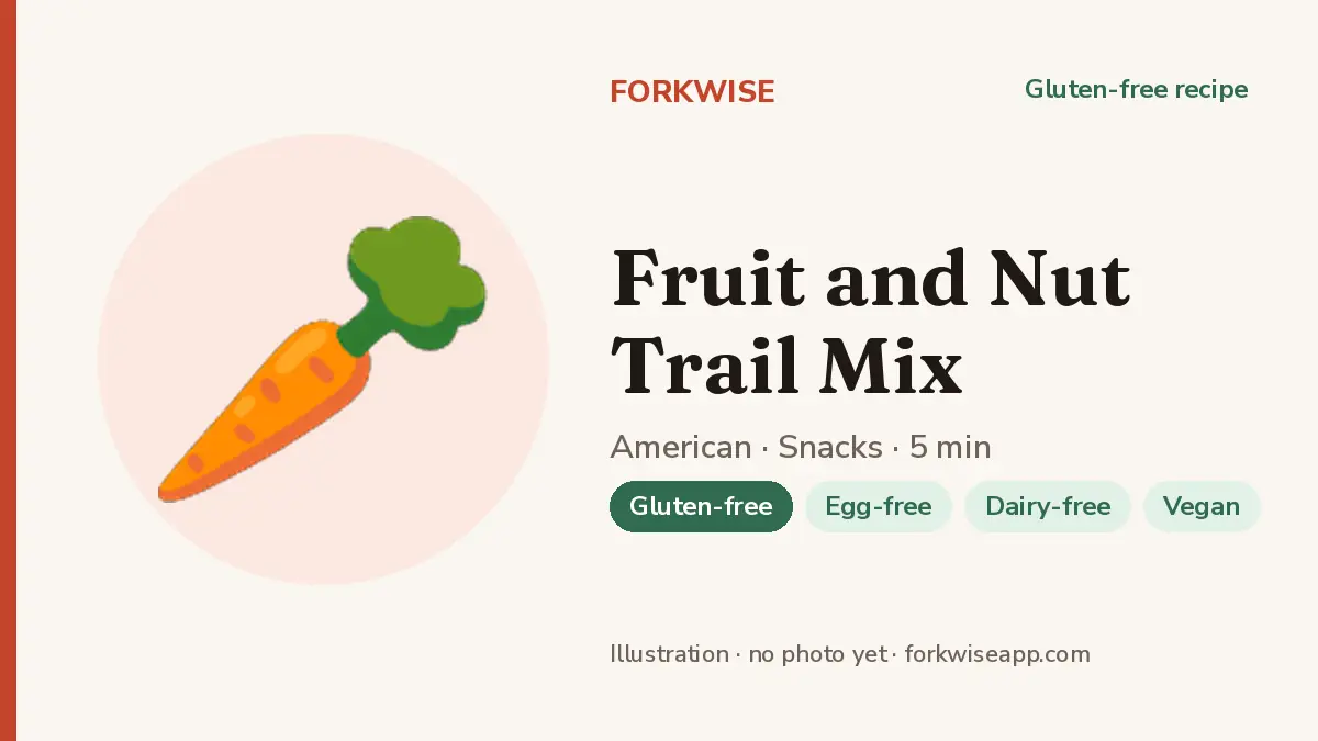 Fruit and Nut Trail Mix – Forkwise recipe card (illustration, no photo yet)