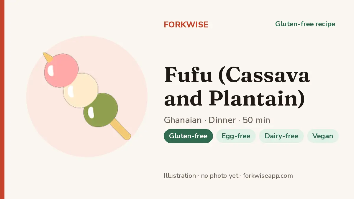 Fufu (Cassava and Plantain) – Forkwise recipe card (illustration, no photo yet)