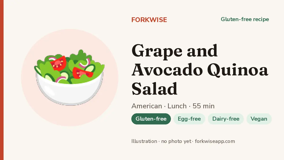 Grape and Avocado Quinoa Salad – Forkwise recipe card (illustration, no photo yet)