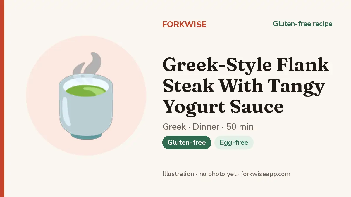 Greek-Style Flank Steak With Tangy Yogurt Sauce – Forkwise recipe card (illustration, no photo yet)