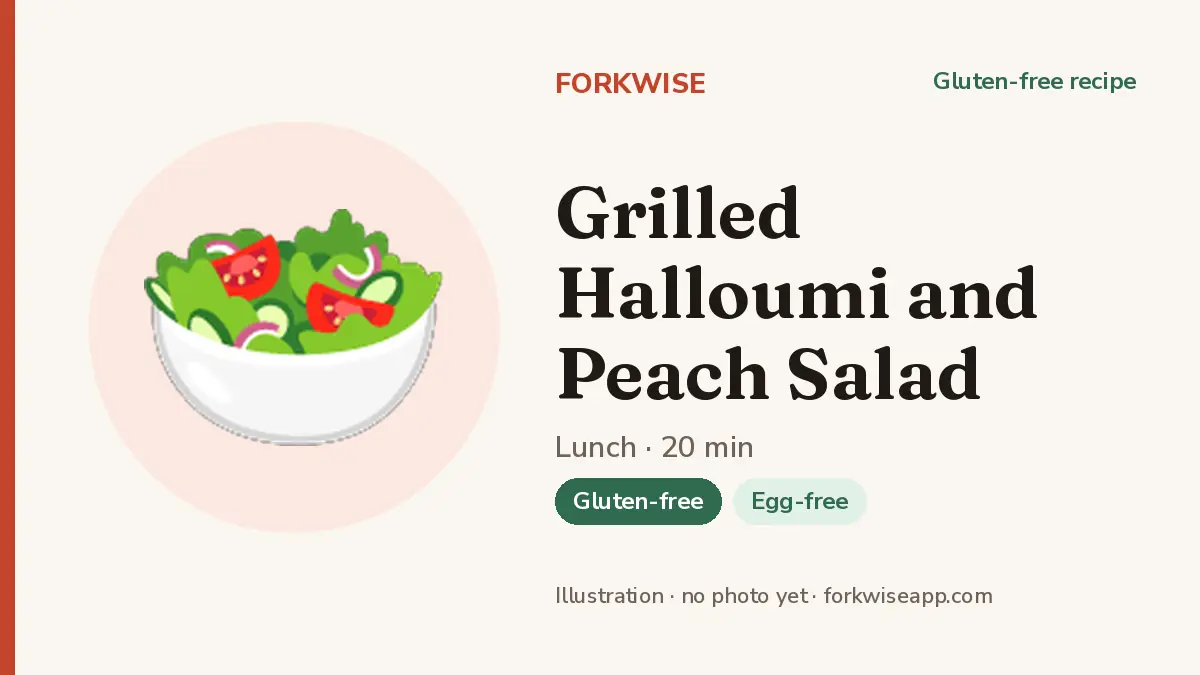 Grilled Halloumi and Peach Salad – Forkwise recipe card (illustration, no photo yet)