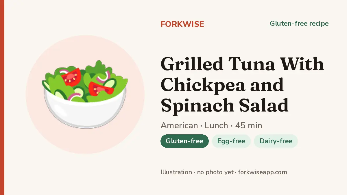 Grilled Tuna With Chickpea and Spinach Salad – Forkwise recipe card (illustration, no photo yet)