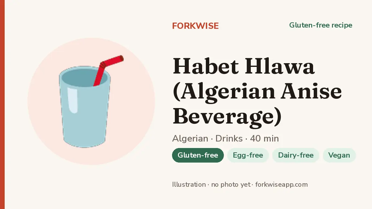 Habet Hlawa (Algerian Anise Beverage) – Forkwise recipe card (illustration, no photo yet)