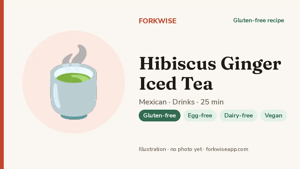 Hibiscus Ginger Iced Tea – Forkwise recipe card (illustration, no photo yet)