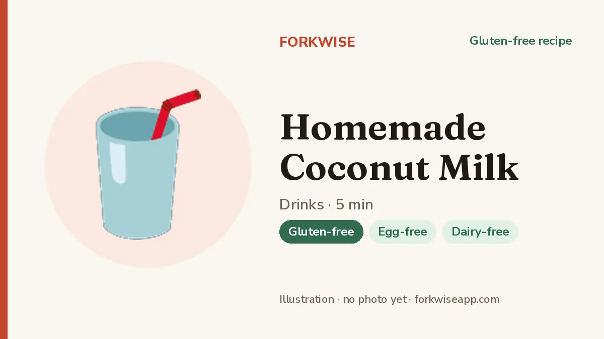 Homemade Coconut Milk – Forkwise recipe card (illustration, no photo yet)