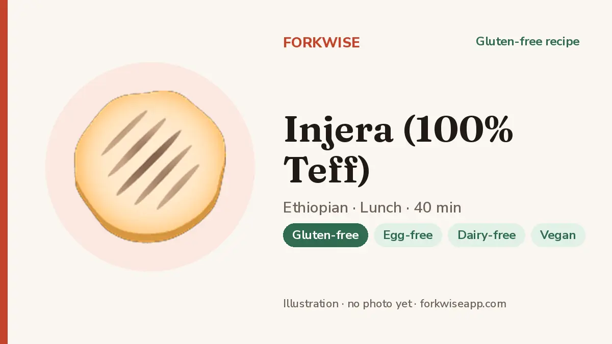 Injera (100% Teff) – Forkwise recipe card (illustration, no photo yet)