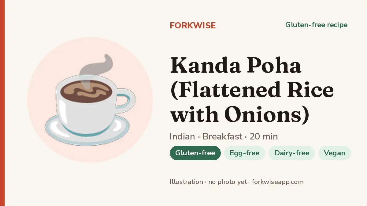 Kanda Poha (Flattened Rice with Onions) – Forkwise recipe card (illustration, no photo yet)