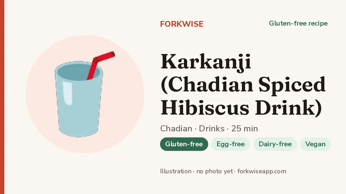 Karkanji (Chadian Spiced Hibiscus Drink) – Forkwise recipe card (illustration, no photo yet)