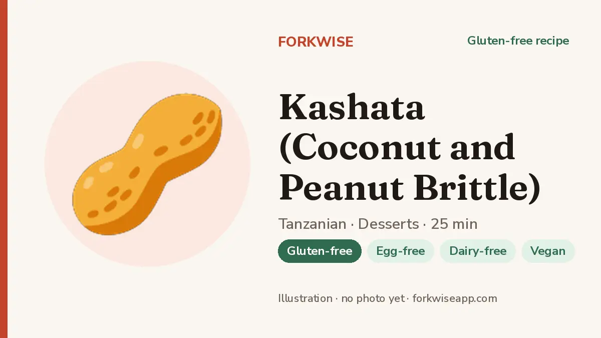 Kashata (Coconut and Peanut Brittle) – Forkwise recipe card (illustration, no photo yet)