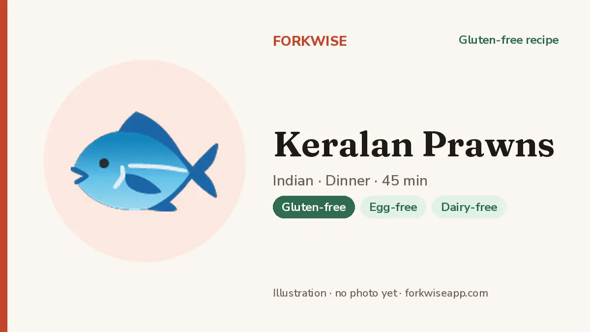 Keralan Prawns – Forkwise recipe card (illustration, no photo yet)