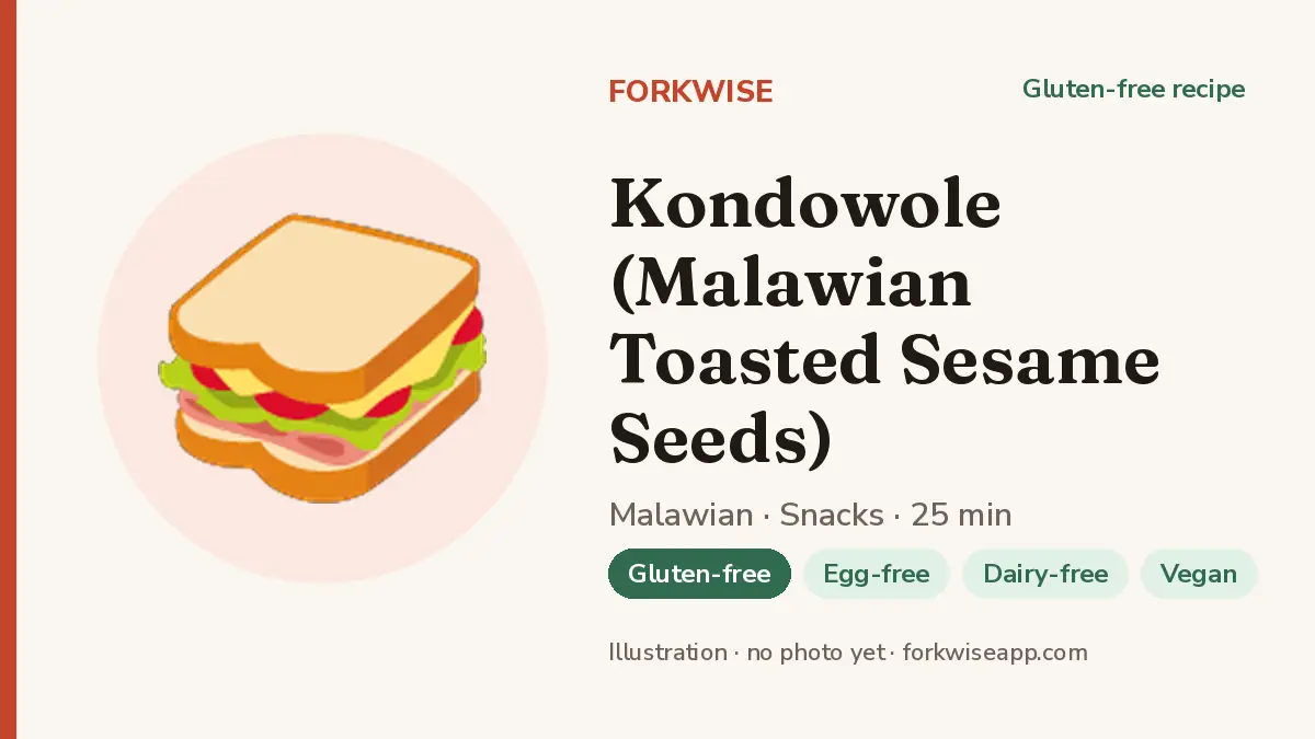 Kondowole (Malawian Toasted Sesame Seeds) – Forkwise recipe card (illustration, no photo yet)