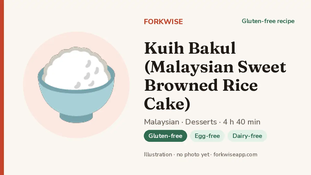 Kuih Bakul (Malaysian Sweet Browned Rice Cake) – Forkwise recipe card (illustration, no photo yet)