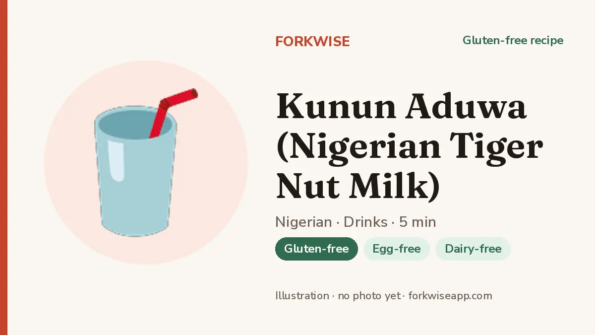 Kunun Aduwa (Nigerian Tiger Nut Milk) – Forkwise recipe card (illustration, no photo yet)