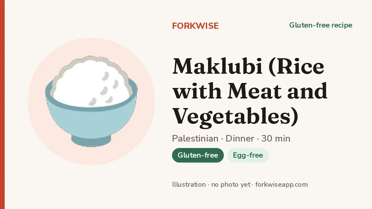 Maklubi (Rice with Meat and Vegetables) – Forkwise recipe card (illustration, no photo yet)
