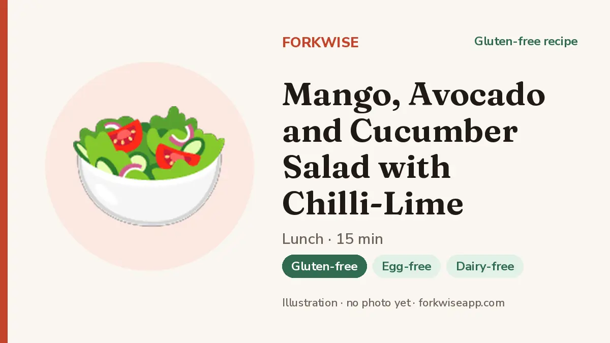 Mango, Avocado and Cucumber Salad with Chilli-Lime – Forkwise recipe card (illustration, no photo yet)