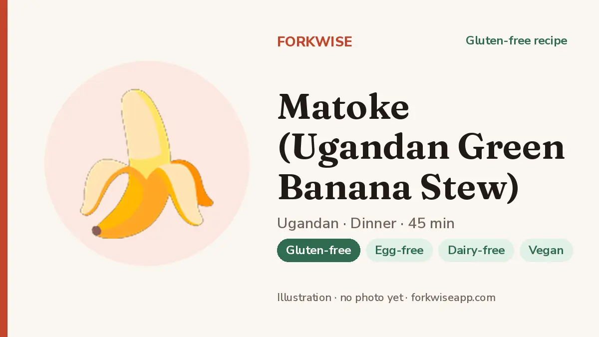 Matoke (Ugandan Green Banana Stew) – Forkwise recipe card (illustration, no photo yet)