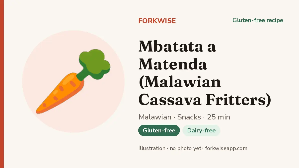 Mbatata a Matenda (Malawian Cassava Fritters) – Forkwise recipe card (illustration, no photo yet)
