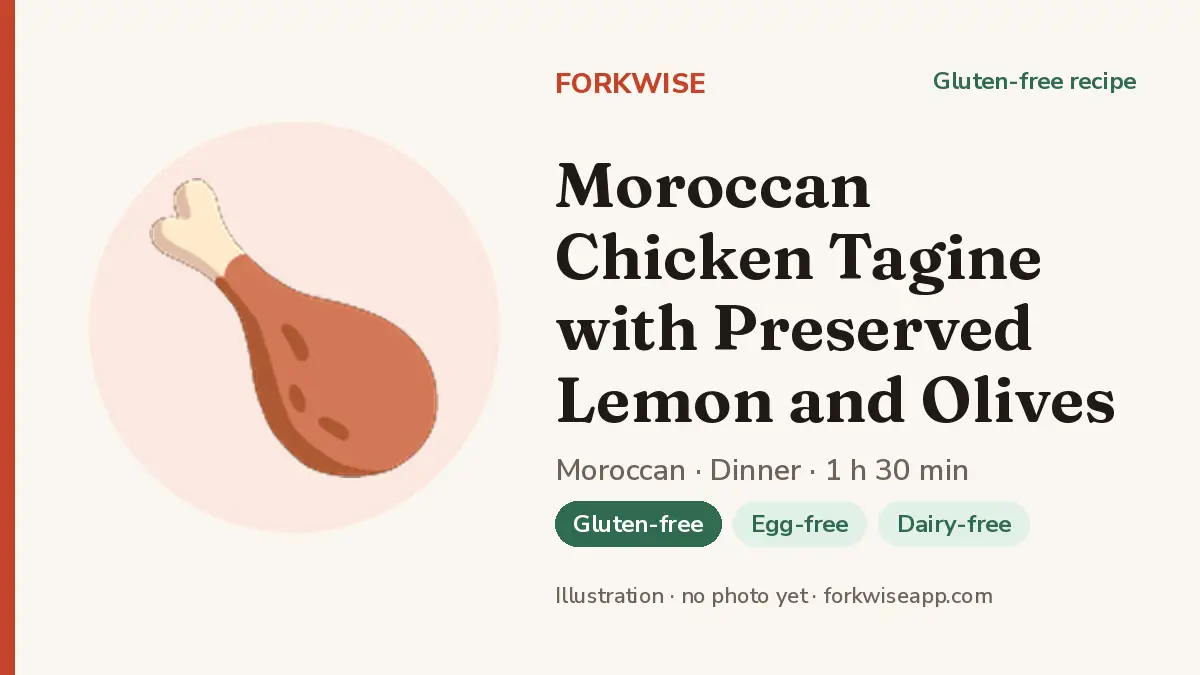 Moroccan Chicken Tagine with Preserved Lemon and Olives – Forkwise recipe card (illustration, no photo yet)