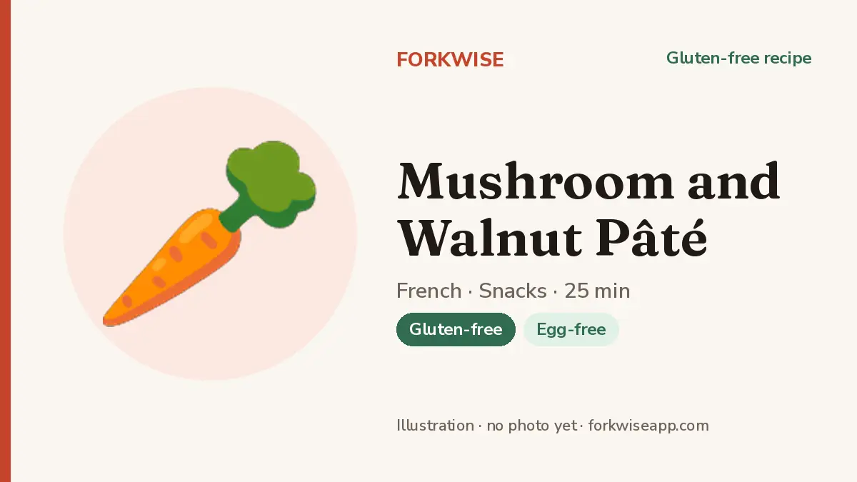 Mushroom and Walnut Pâté – Forkwise recipe card (illustration, no photo yet)