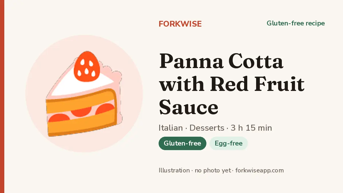 Panna Cotta with Red Fruit Sauce – Forkwise recipe card (illustration, no photo yet)