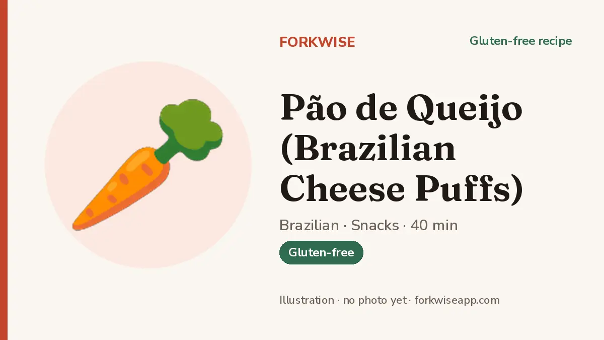 Pão de Queijo (Brazilian Cheese Puffs) – Forkwise recipe card (illustration, no photo yet)