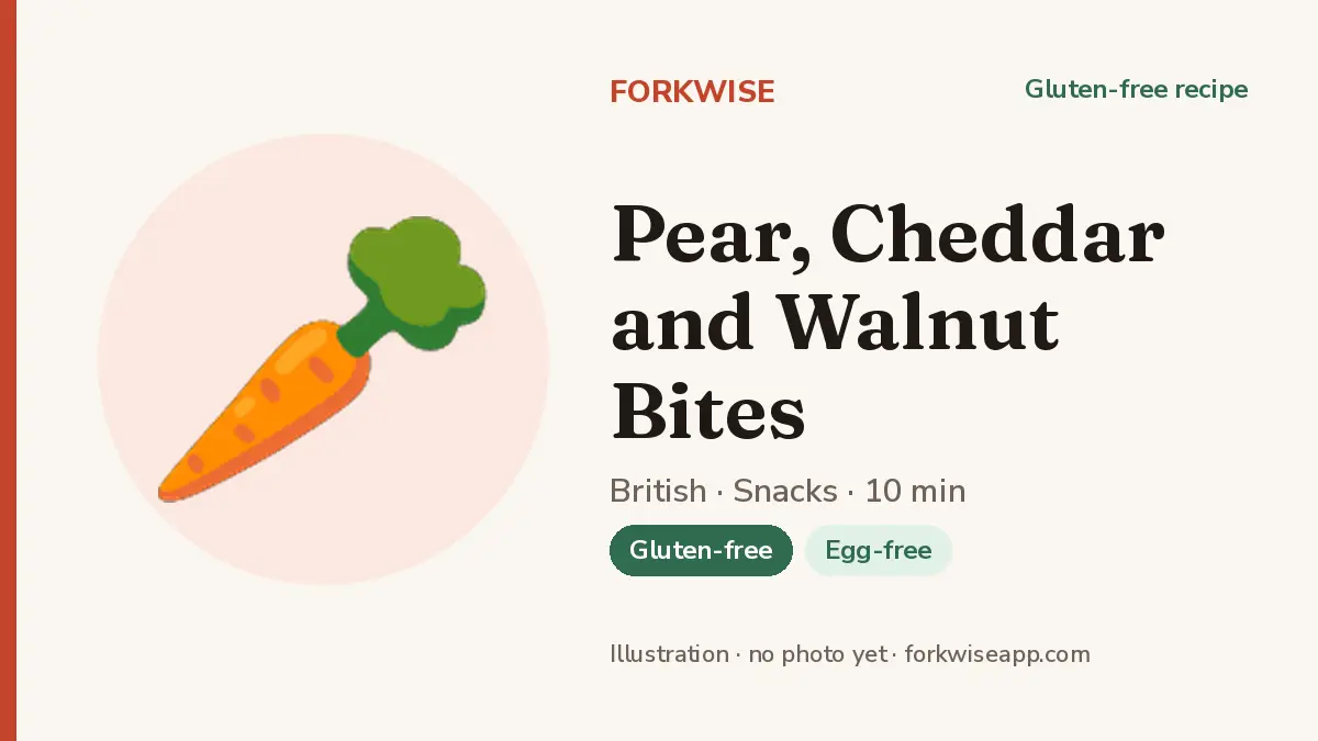 Pear, Cheddar and Walnut Bites – Forkwise recipe card (illustration, no photo yet)