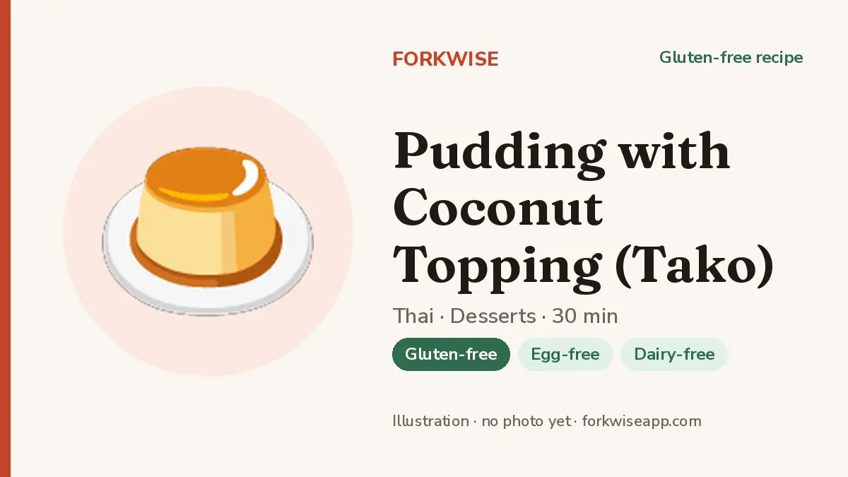 Pudding with Coconut Topping (Tako) – Forkwise recipe card (illustration, no photo yet)