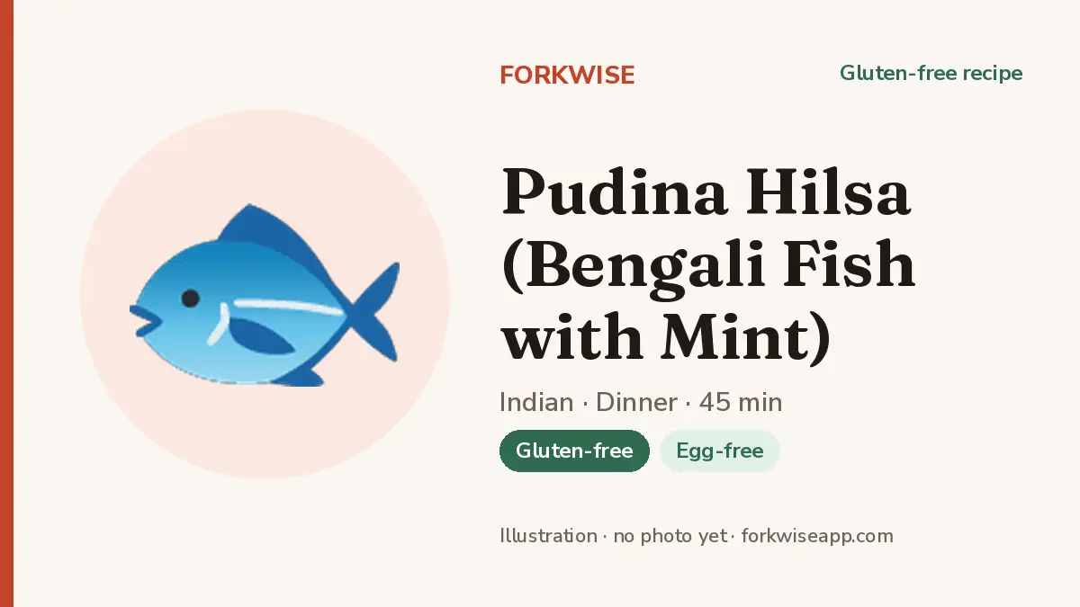 Pudina Hilsa (Bengali Fish with Mint) – Forkwise recipe card (illustration, no photo yet)