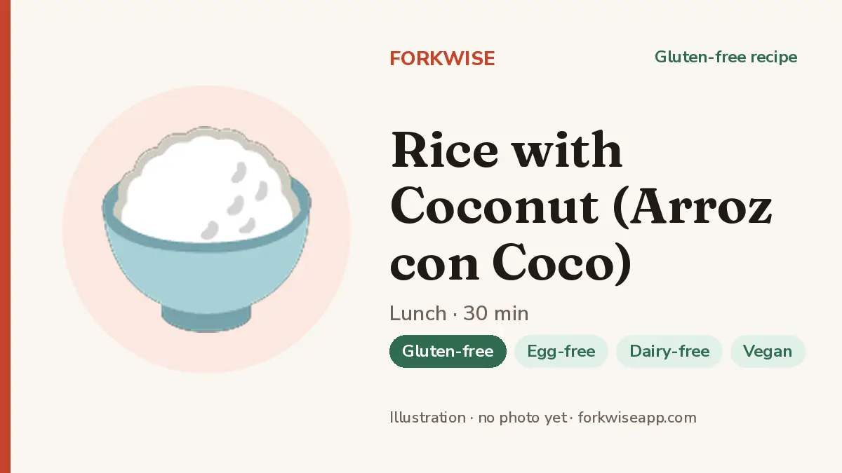 Rice with Coconut (Arroz con Coco) – Forkwise recipe card (illustration, no photo yet)