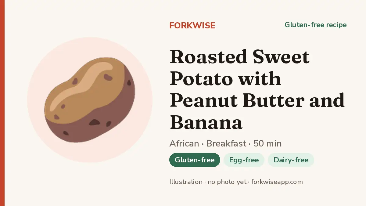 Roasted Sweet Potato with Peanut Butter and Banana – Forkwise recipe card (illustration, no photo yet)