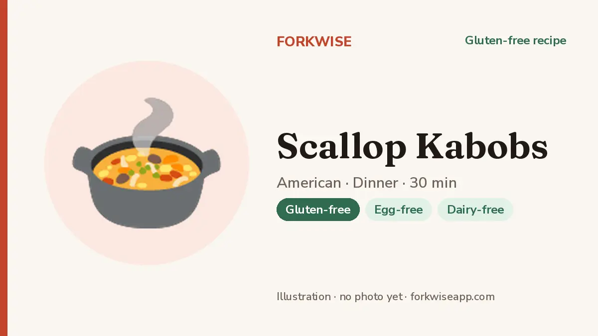 Scallop Kabobs – Forkwise recipe card (illustration, no photo yet)