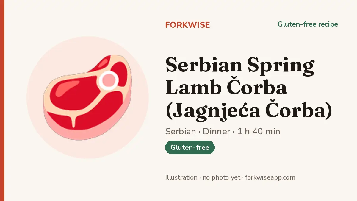 Serbian Spring Lamb Čorba (Jagnjeća Čorba) – Forkwise recipe card (illustration, no photo yet)